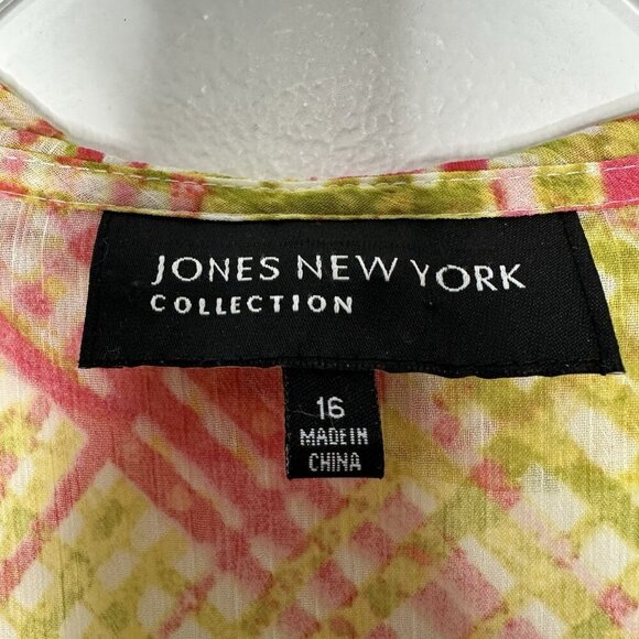 Jones New York Blouse Size 16 Primrose Multi Ruffle Roll tab Sleeve - Picture 6 of 10